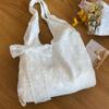 Elegant Travel Embroidery Lace Shoulder Bag Korean Style Large Capacity Women Sweet Tote Bag with Ribbons