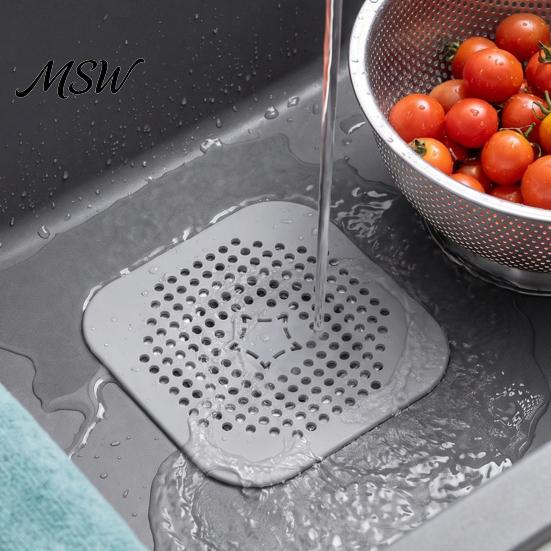 Silicone Floor Drain Cover 2PCS Square for Shower Floor, TPR Hair Catcher Odor Non Slip Mat Stopper, Detachable Deodorizer Pad Bathroom Kitchen