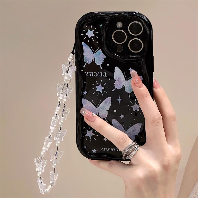 Чехол Zhitai для iPhone 16 Pro — силиконовый чехол с кремовым узором для Apple 15, 12 и 14 с полной защитой и цепочкой для мобильного телефона.