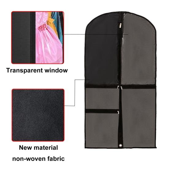 Garment Bag Waterproof Dustproof Hanging Clothes Cover Multi-Pocket Design Zipper Closure Clothing Storage Bag