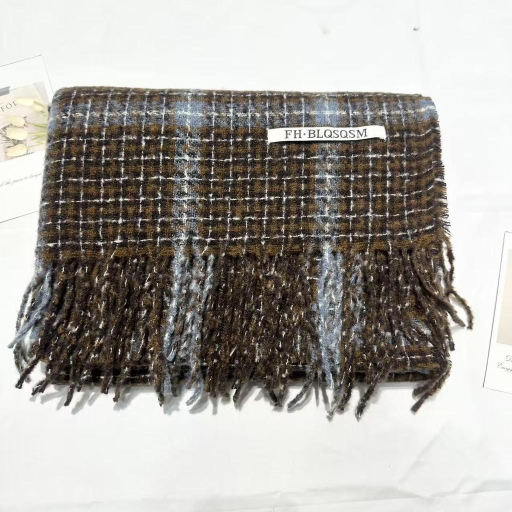 Women's Houndstooth Tassel Scarf - Autumn Winter Korean Style, Retro Warm Shawl