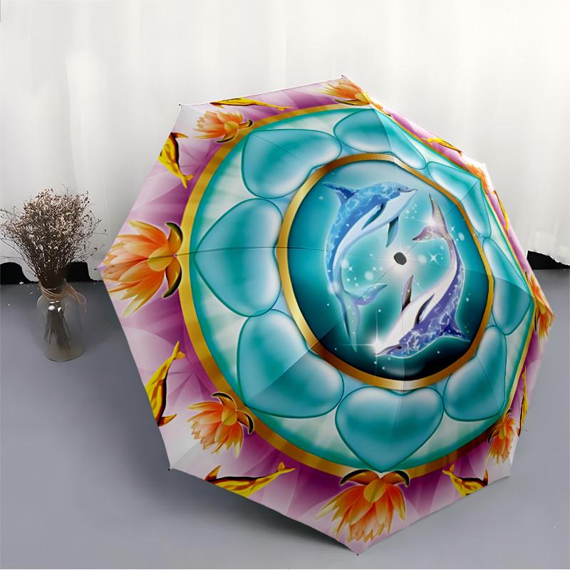 1pc Dolphin Mandala Auto-Fold Umbrella with One-Touch Open/Close - 8 Reinforced Ribs for Windproof Stability, yy251118203