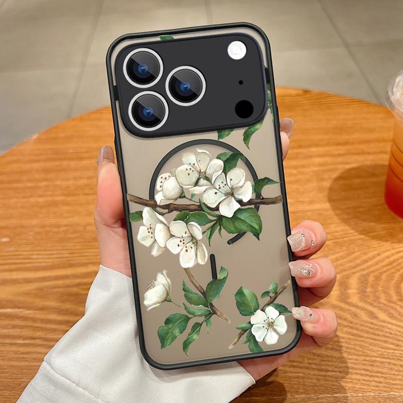 Translucent Matte Magnetic Phone Case For iPhone 17 16 15 Pro 14 13 Pro Max 16e 17e For Magsafe Little Floral Hard PC Back Cover