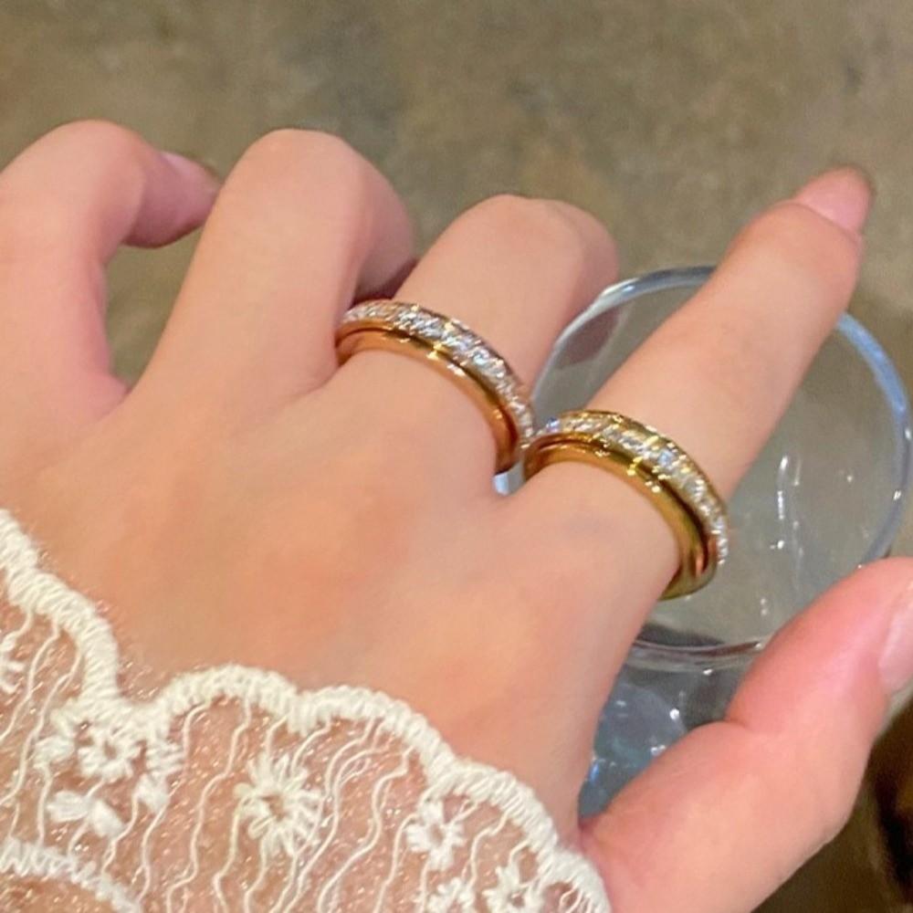 Elegant Full Drill Ring Minimalist Finger Jewelry Fashion Rotating Ring Party