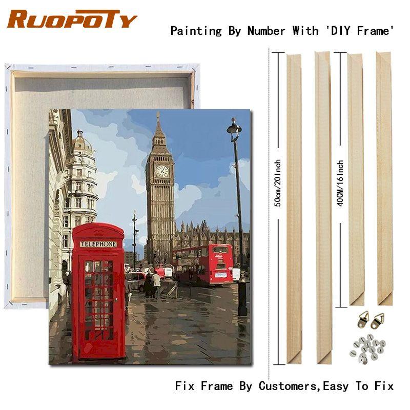 RUOPOTY DIY Frame City Tower Landscape DIY Painting By Number Acrylic Wall Art Picture Hand Painted Oil Painting For Living Room Decor