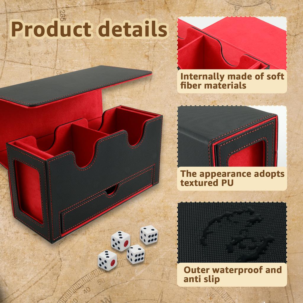 Коробка для хранения колоды карт, большая вместимость TCG MTG, прочный держатель для бейсбольных карт, настольные игры, коробка для колоды Magic Commander с лотком для игральных костей