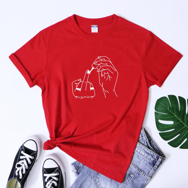 Female Middle Finger Nail Polish Shirt Trendy Empowered Unisex Feminism Tshirt Sarcastic Girl Power Feminist Tee Shirt