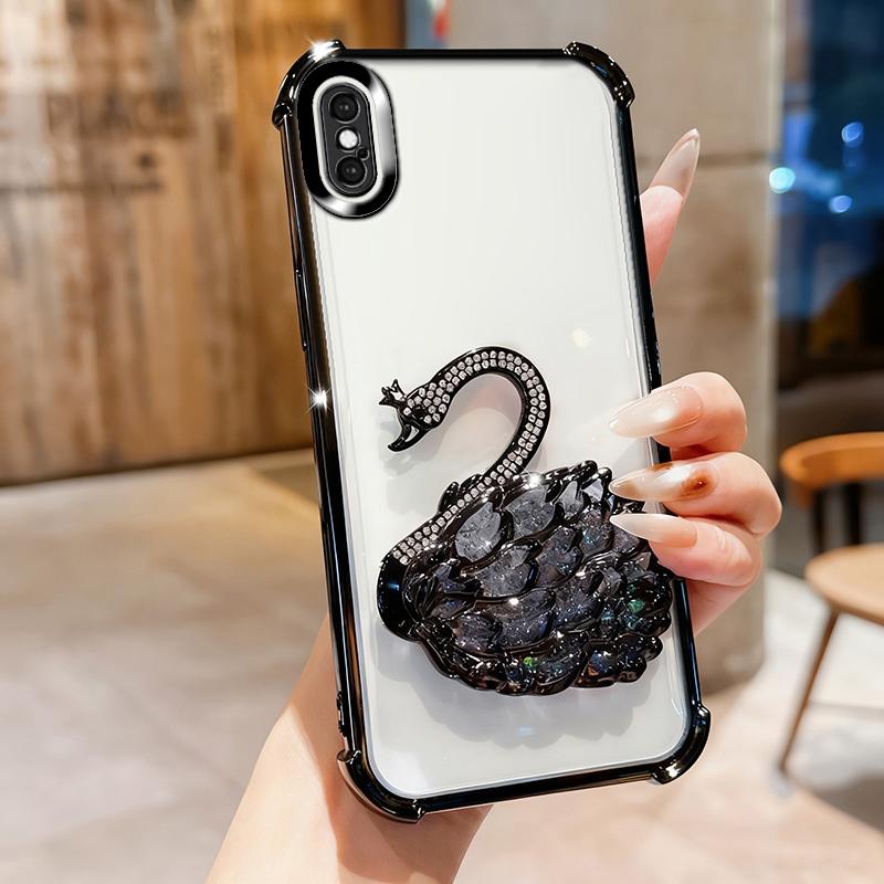 KEYSION Противоударный чехол с гальваническим покрытием для iPhone XS Max Прозрачный ТПУ с блестками, инкрустированный драгоценными камнями лебедь, подставка, задняя крышка для iPhone X XR