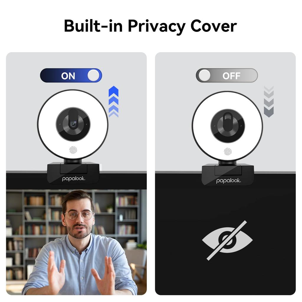Веб-камера PAPALOOK со светодиодом HD1080P, 3 уровня яркости, штатив, автоматическая подсветка, потоковая передача в реальном времени, внешний веб-сайт от Streaming