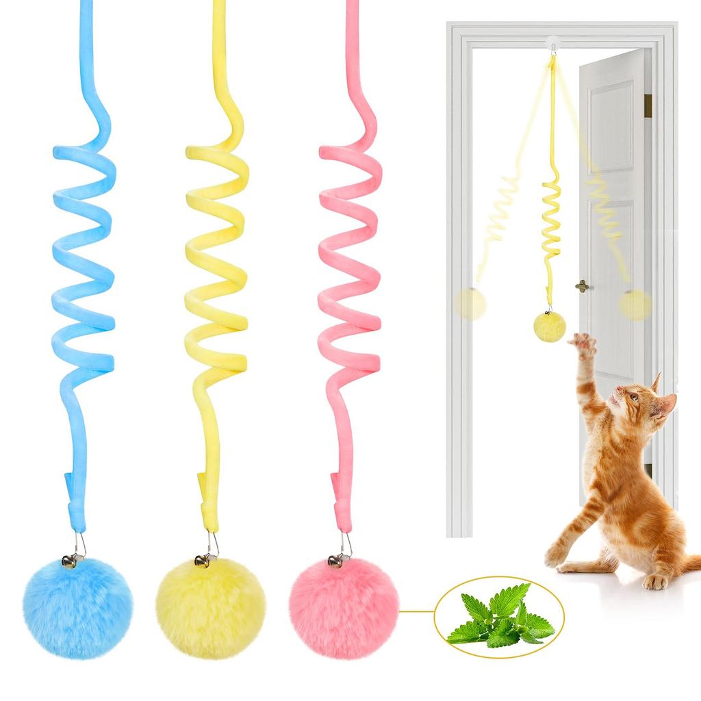 Hanging Catnip Ball Toy Retractable Interactive Cat Teasing Stick Cat Toy Indoor Play Exercise Physical Stimulation