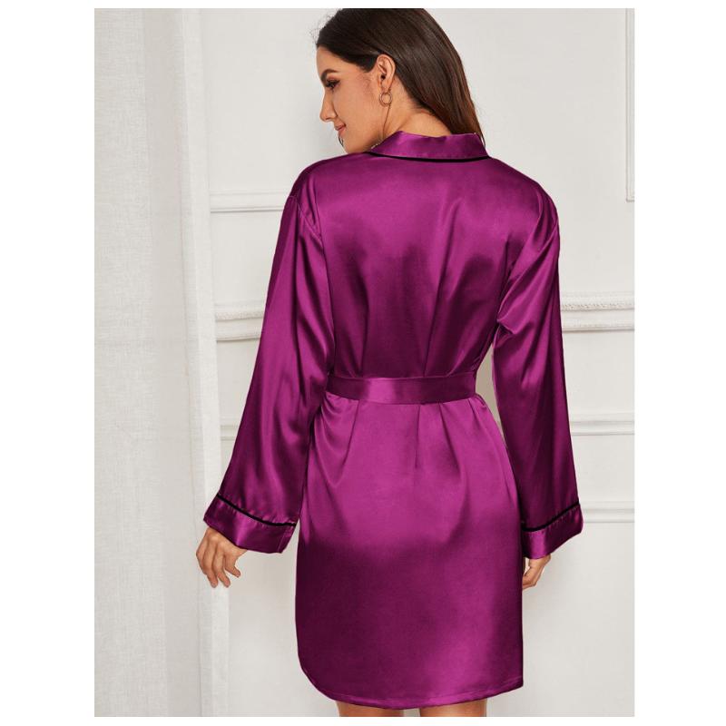 Новая сексуальная простая пижама на шнуровке, халат с длинными рукавами, кардиган, халат, свободная, удобная, повседневная, искусственный шелк, домашняя одежда