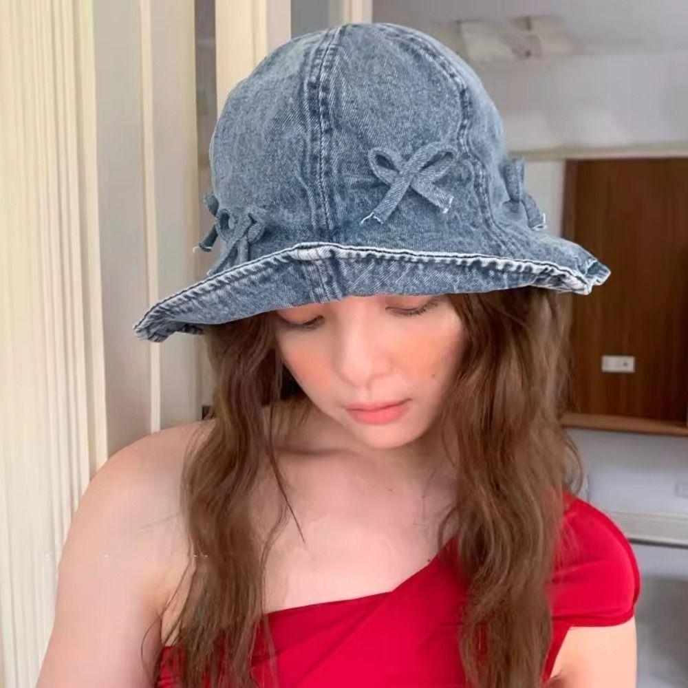 Джинсовые шляпы-ведерки с бантом, корейские кепки-бассейны для мужчин, модная солнцезащитная шляпа для путешествий