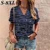 S-8XL Футболка размера плюс Летние повседневные топы с коротким рукавом Футболки Женские футболки Модная V-образная горловина Женская одежда больших размеров