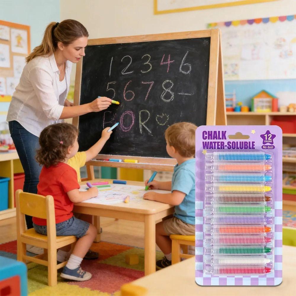 Non-Toxic Drawing Crayons 6/12 Colors Washable Chalk Multi-functional Outdoor Art Chalk  Whiteboard