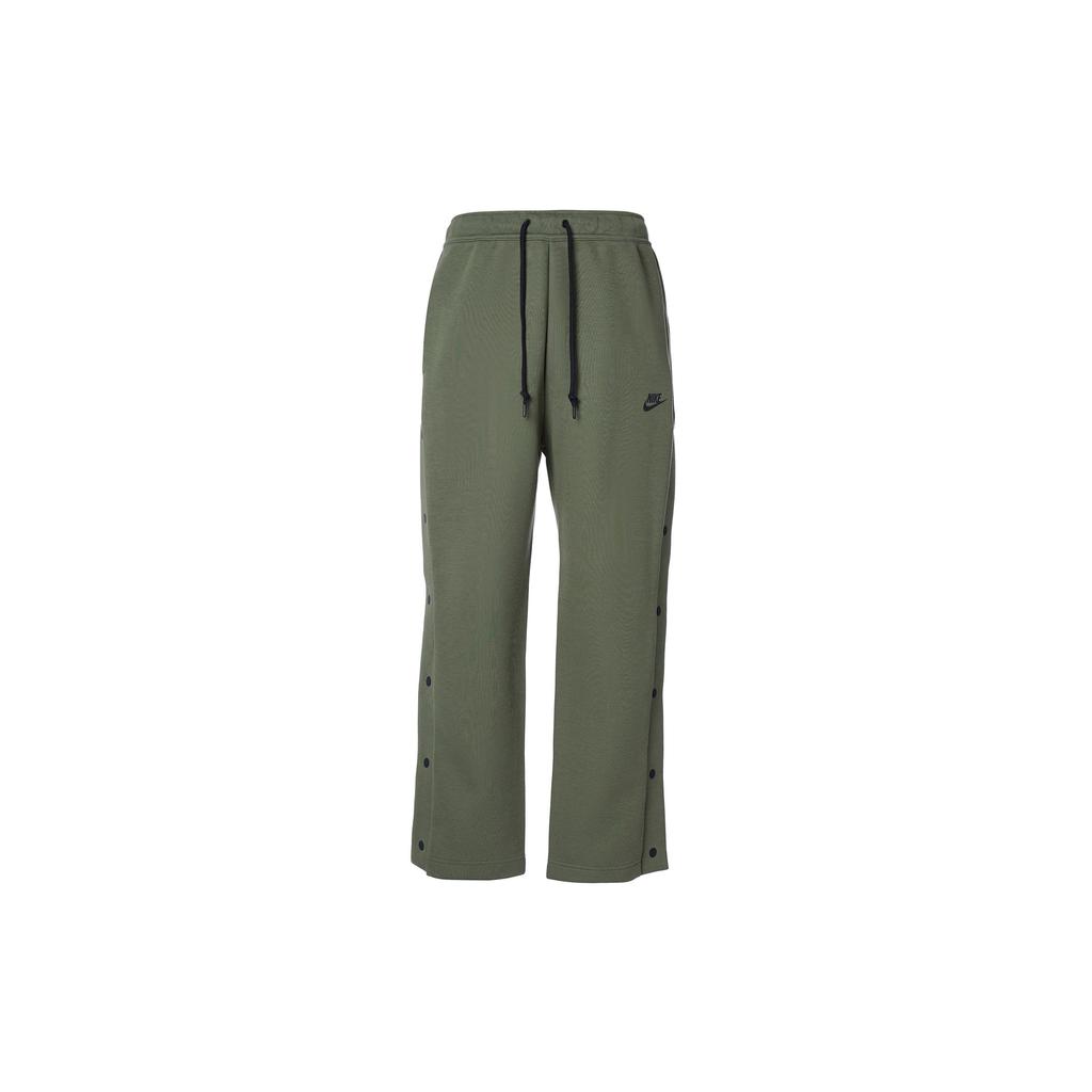 Nike Tech Fleece Solid Color Loose Fit Snap Button Knit Sport Pants Men Bottoms Medium-Olive-Green FB8015-222