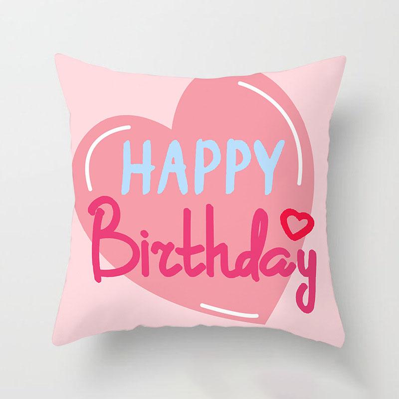 1Pcs 45Cm Cartoon Happy Birthday Theme Style Peach Skin Pillow Case Vibrant Pink Cute Cushion Cover Home Textile Supplies