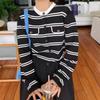 Autumn and Winter New Striped Round Neck Inner Fashion Age Reduction Loose and Thin Knitted Cardigan Jacket Women