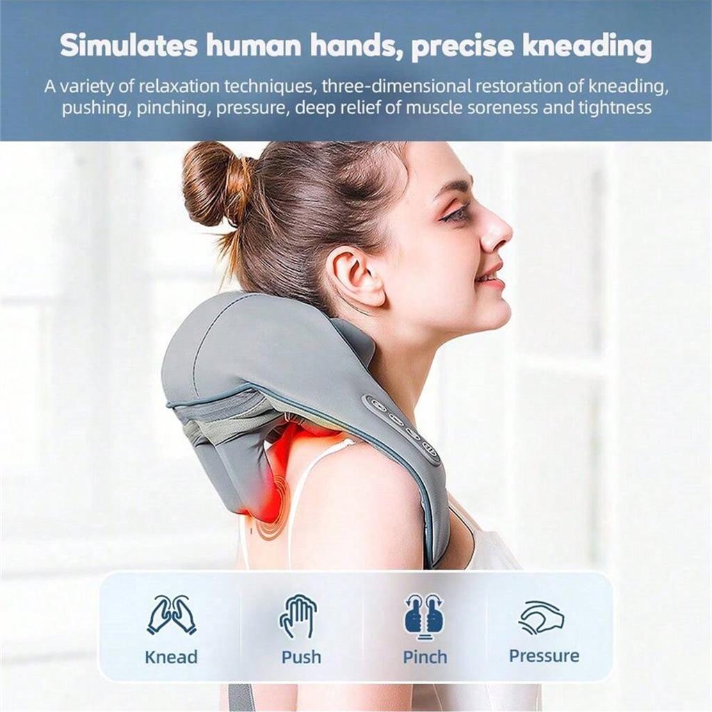 Foreverlily Wireless Neck And Back Massager Neck And Shoulder Kneading Massage Shawl Neck Cervical Relaxing Trapezius Massager