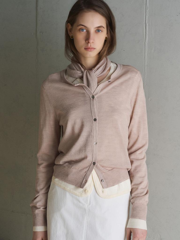 ANGELO BIANCO Veil Knit Cardigan & Scarf Set (3Col)