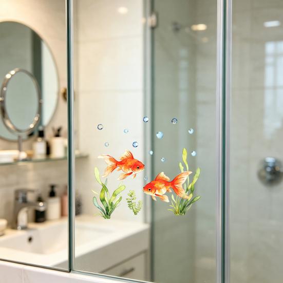 Red Goldfish Design Window Sticker, Transparent Electrostatic Adhesion No Glue Glass Decal for Living Room Bedroom Entrance Hall Home Decor