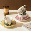 250ml Tulip Flower Ceramic Mugs And Saucers Coffee Cup With Dessert Dish Breakfast Milk Office Teacup Microwave Safe