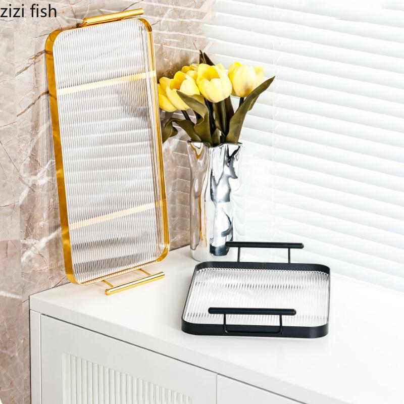 Прямоугольный поднос для хранения Подносы из акрила Iron Art Поднос для чая Декоративные подносы Хлебная тарелка Десертная тарелка Фруктовые тарелки Тарелки для суши