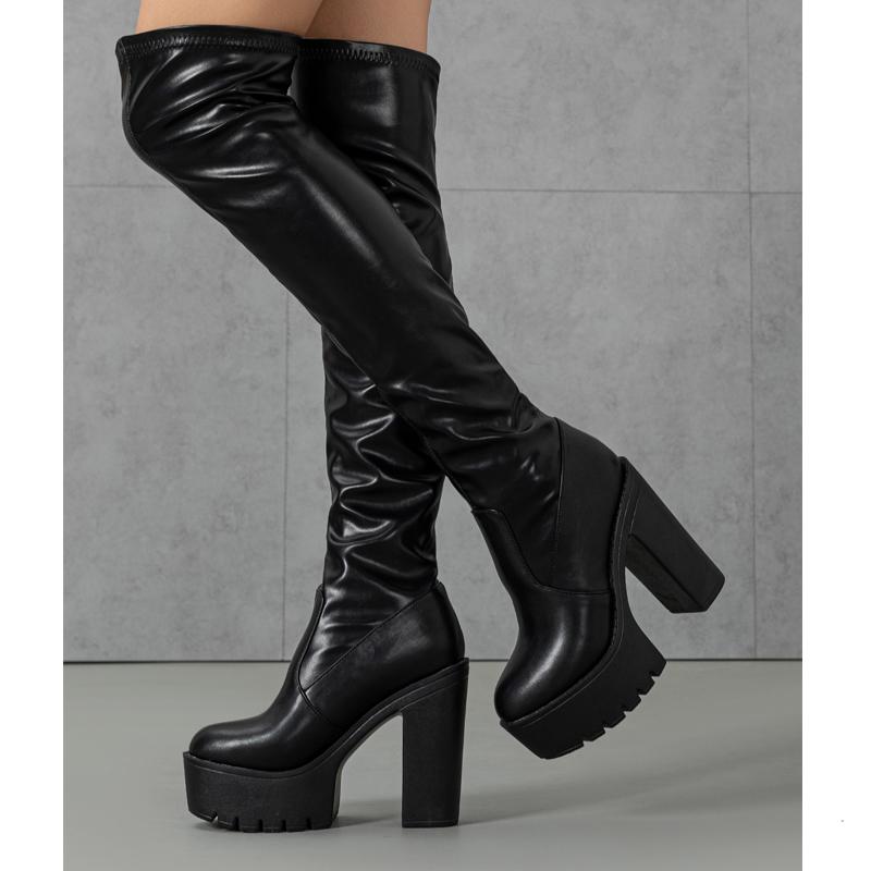 Eilyken Winter Street Style Sexy Over The Knee Boots Women Fashion Round Toe Square Platform Heels Shoes Largas Booties