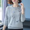 Spring Autumn Women's Crewneck Sweater Embroidered Loose Plus Size Knitwear Pullover Stretch Knit Top