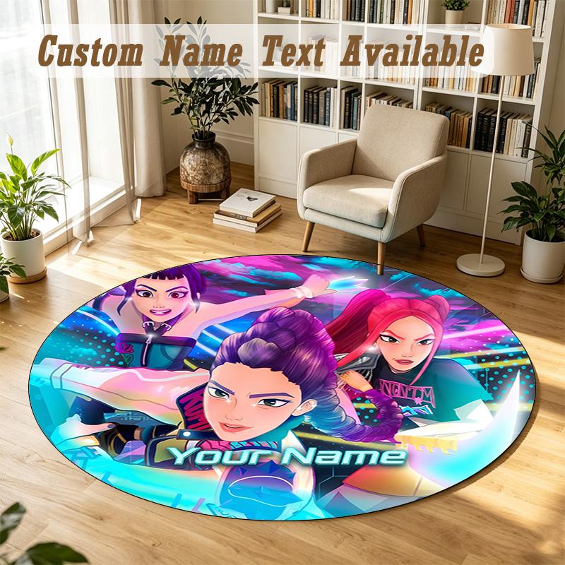 Round Rug Custom NameKpop Demon Hunters Pattern Non Slip Carpet Home Floor Decor
