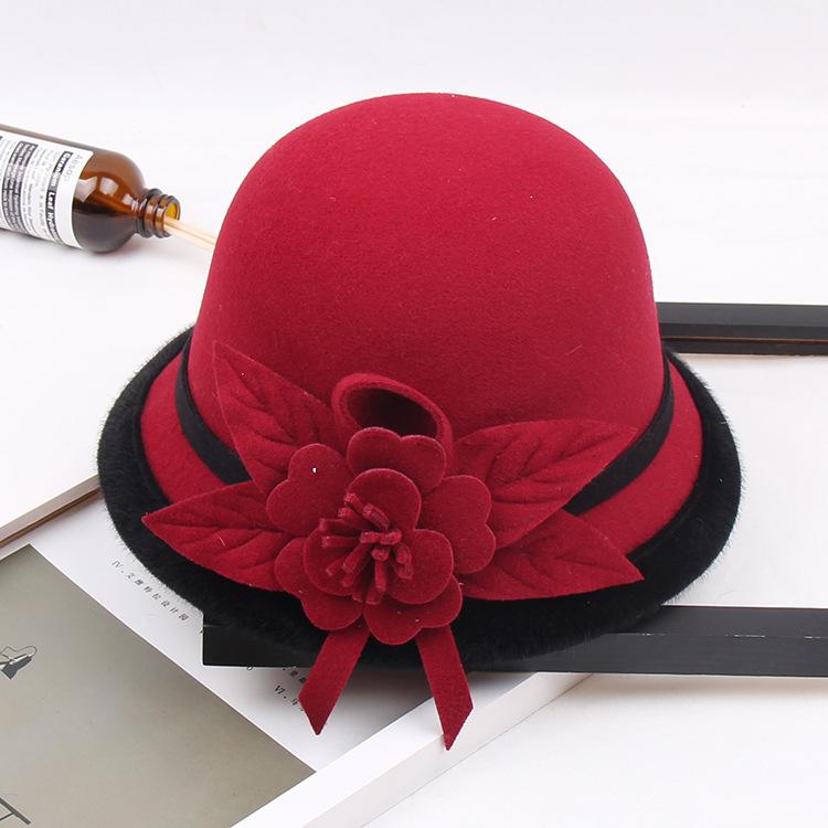 Трехмерная шляпа-цилиндр с цветком, осенне-зимняя шерстяная шляпа, женская куполообразная повседневная шляпа-ведро рыбака