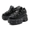 Punk Style Women Black Shoes Rock Metal Decor Lace-up Heel Height Platform Shoes Gothic Man Sneakers Women Ankle Boots 2025 New