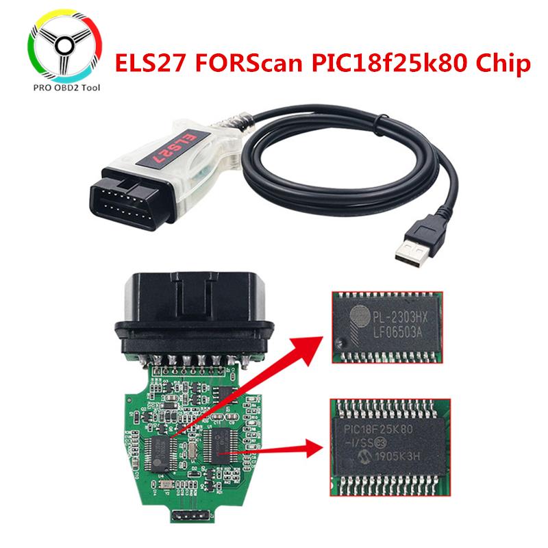 ELS27 FORScan V2.3.43 OBD2 Scanner PIC24HJ128GP FTDI Mircochip ELS 27 Multi Language ELS27 for Frd/Mzda