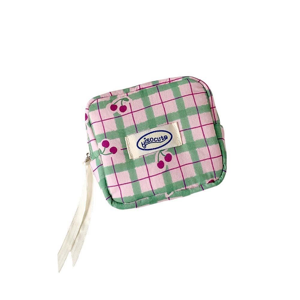 Large Capacity Y2K Cherry Pencil Case Checkered Cartoon Cherry Makeup Bag Korean Pencil Bag Gifts