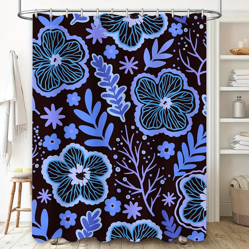 Floral Shower Curtain Waterproof Fabric Print Blue Flower Decorative Bath Rug Home Decoration 3D Black Background Shabby Chic Bo