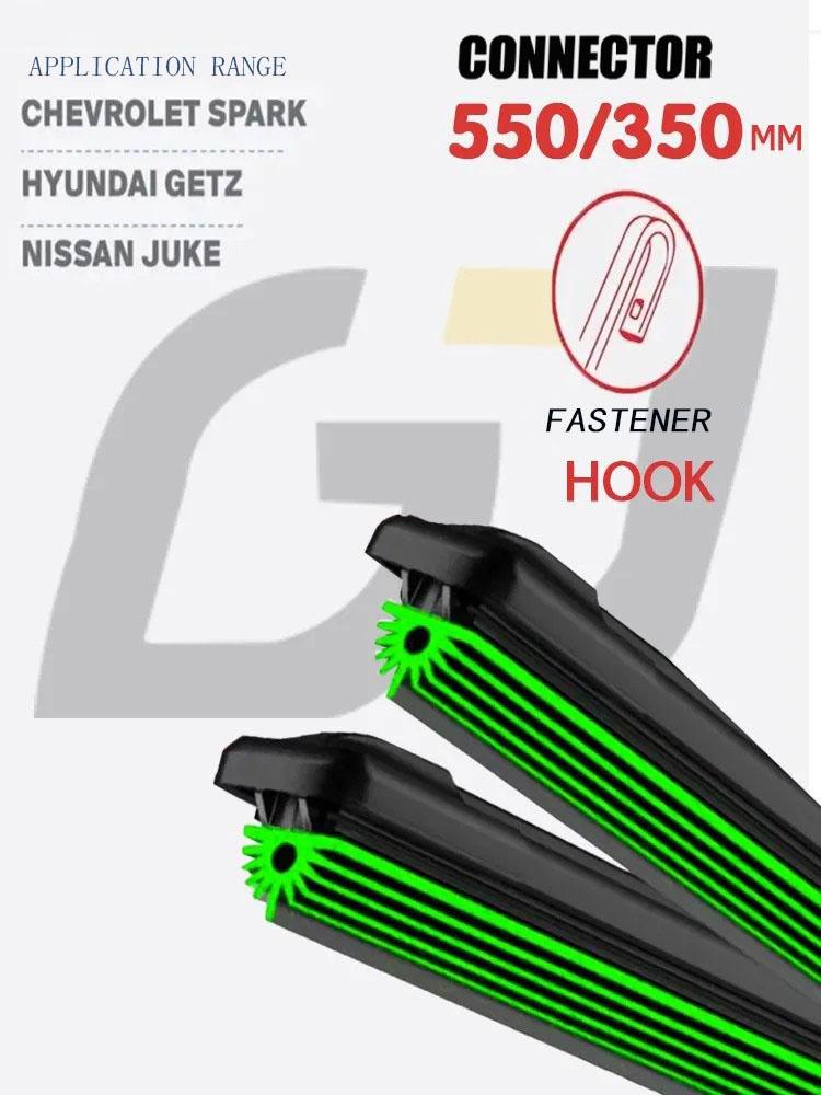 22"+14" Hook Frameless Wipers, Quiet 11-Layer Rubber Blades for Spark, Getz, Juke