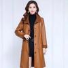 Elegant Slimming Fleece Lined Thick Warm Mom Coat Womens Mid Long Over Knee Faux Leather Trench Coat