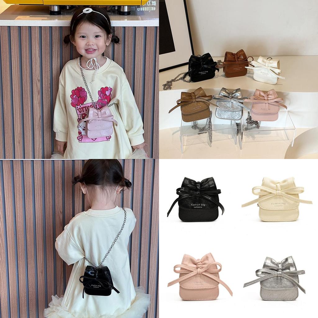 Adorable Korean Style Solid Color Girls Coin Purse With Cute Bow Fashionable Mini Chain Bag