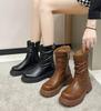 Модные женские ботинки челси на платформе из искусственной кожи, новые осенне-зимние модные ботильоны в ретро-стиле с плиссировкой, ботинки Мартон для женщин, zapatos mujer