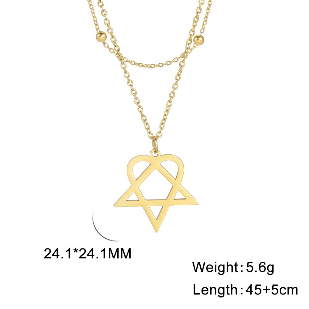 Lucktune Him Heartagram Star Pendant Necklace Stainless Steel Heart Pentagonal Chain Necklace Women Couple Jewelry Wedding Gift