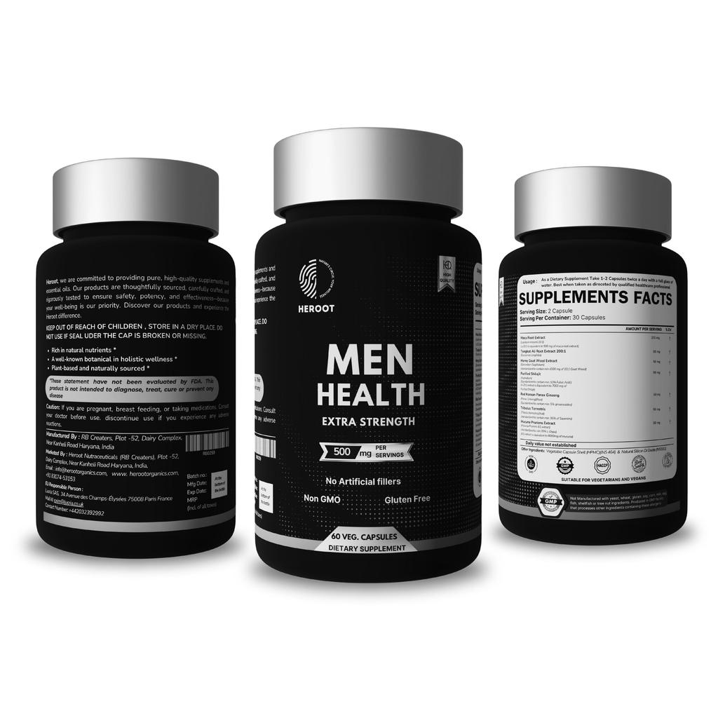 Heroot Men’s Health Capsules | Wellness Blend with Natural Botanicals | 60 Veg Capsules | Energy & Vitality Support