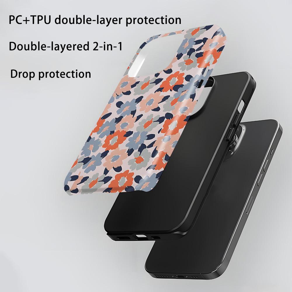 Чехол для iPhone 16 Pro Max Двухслойный ТПУ + ПК Термотрансферный Цветочный Дизайн Глянцевая Крышка для Телефона