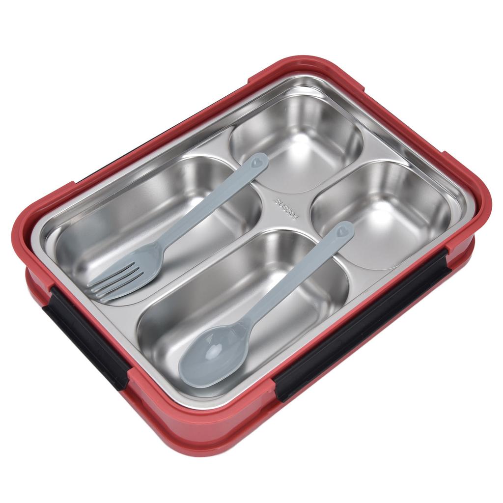 Multifunctional Stainless Steel Divided Dinner Tray Food Plate for Students School CanteenHawthorn Red (4 Compartments )