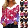 Женский длинный рукав рождественский принт вечеринка плюшевый воротник широкий повседневный V-образный вырез топ