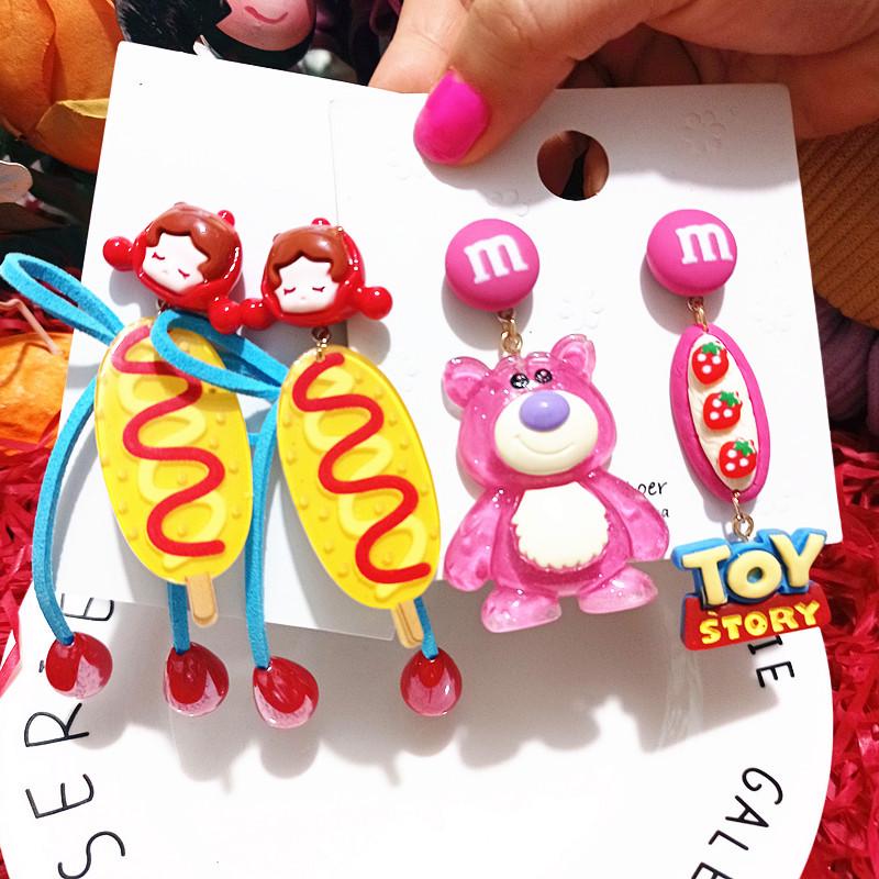 925 Silver Strawberry Bear Jelly Resin Cartoon Earrings for Women