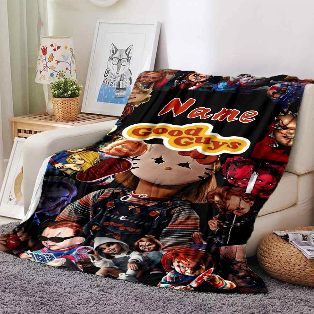 Custom Name Fiery Chucky Portrait Party Blanket For Couch Bed Plush Cozy Fuzzy Blanket Super Soft Warm Blankets For Fall And Winter 0916300