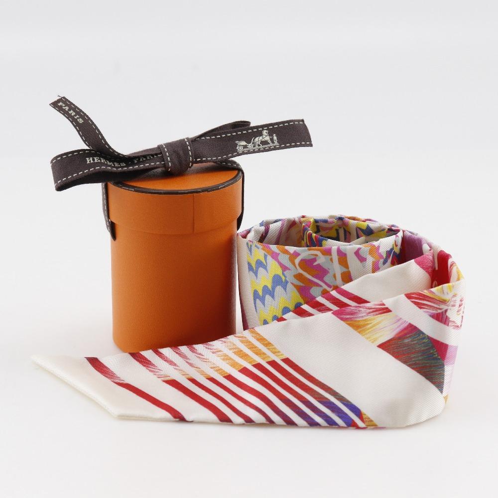 Hermes Twilly Scarf Kyoto Marble White Rose/blue Silk Women Used