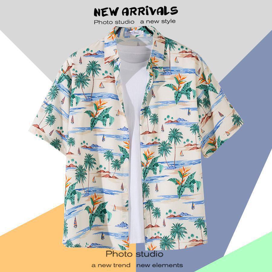 Летняя свободная гавайская рубашка с цветочным узором в корейском стиле для мужчин