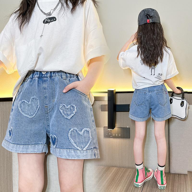 Летние универсальные джинсы Love Denim для девочек, летние тонкие модные джинсы, повседневные спортивные шорты