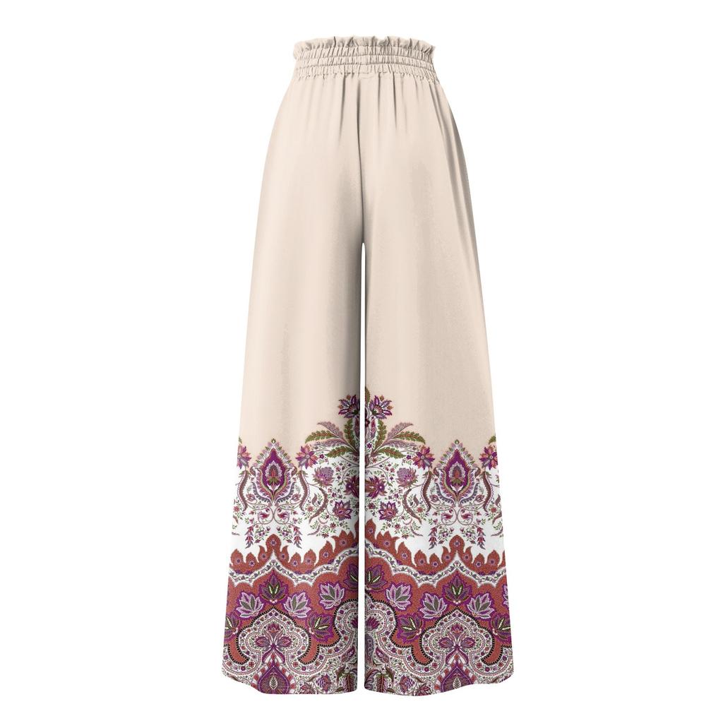 Women's Summer Wide Leg Pants High Waisted Flowing Pockets Fashion Casual Casual Bohemian Printed Beach Pants