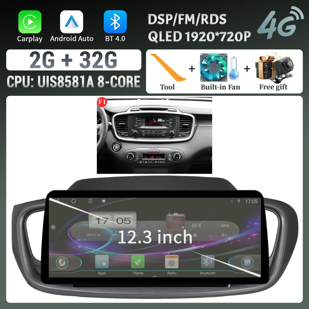12,3 дюйма для KIA Sorento 2015-2018 беспроводной Bluetooth CarPlay Android Auto Car Radio Multimedia 4G GPS сенсорный экран головного устройства